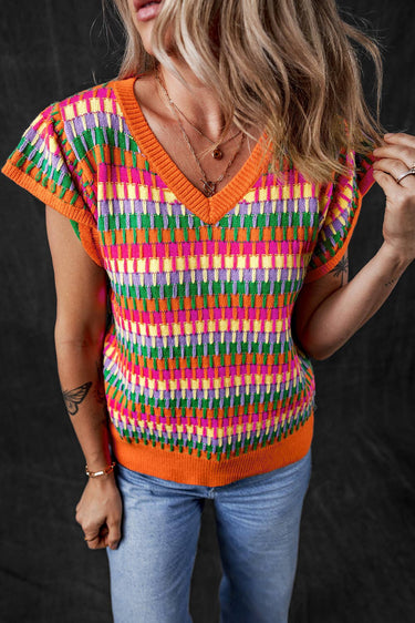 Multicolor Geometic Pattern Knitted Sweater Top